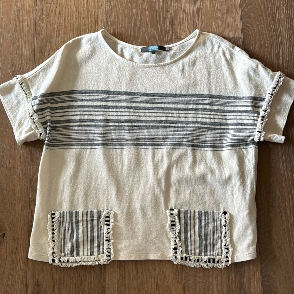 Anthropologie Eva Franco Nantucket Top Womens L Black/cream Nautical Bohemian